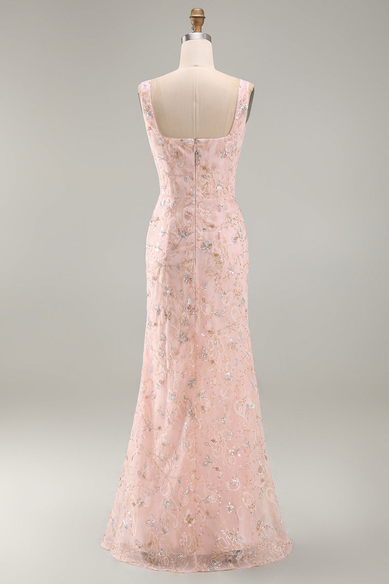 Load image into Gallery viewer, Floral Mermaid Yellow Sparkly Ruched Long Mother of the Bride Dress with Slit