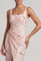 Load image into Gallery viewer, Floral Mermaid Yellow Sparkly Ruched Long Mother of the Bride Dress with Slit
