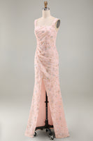 Load image into Gallery viewer, Floral Mermaid Yellow Sparkly Ruched Long Mother of the Bride Dress with Slit