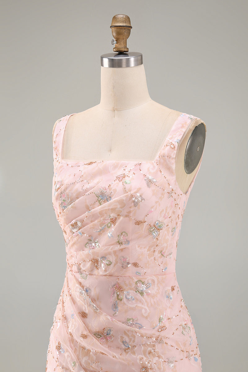 Load image into Gallery viewer, Floral Mermaid Yellow Sparkly Ruched Long Mother of the Bride Dress with Slit