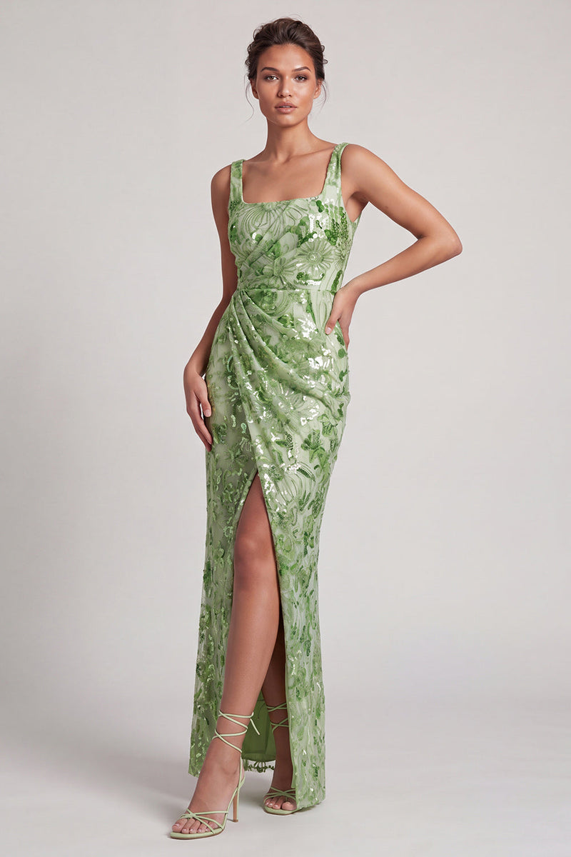 Load image into Gallery viewer, Floral Mermaid Yellow Sparkly Ruched Long Mother of the Bride Dress with Slit