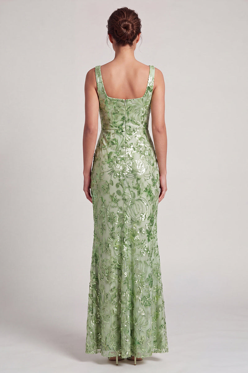 Load image into Gallery viewer, Floral Mermaid Yellow Sparkly Ruched Long Mother of the Bride Dress with Slit