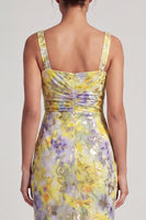 Load image into Gallery viewer, Floral Mermaid Yellow Sparkly Ruched Long Mother of the Bride Dress with Slit