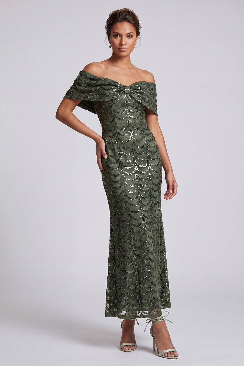 Load image into Gallery viewer, Sparkly Olive Sequins Mermaid Long Mother of the Bride Dress