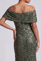 Load image into Gallery viewer, Sparkly Olive Sequins Mermaid Long Mother of the Bride Dress