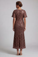 Load image into Gallery viewer, Sparkly Chocolates Sequins Mermaid Long Mother of the Bride Dress with Sleeves