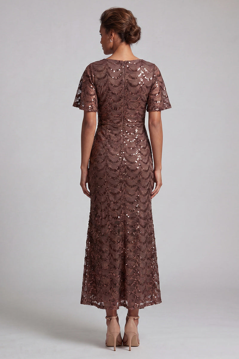 Load image into Gallery viewer, Sparkly Chocolates Sequins Mermaid Long Mother of the Bride Dress with Sleeves