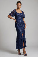 Load image into Gallery viewer, Sparkly Chocolates Sequins Mermaid Long Mother of the Bride Dress with Sleeves