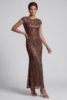 Load image into Gallery viewer, Sparkly Navy Round Neck Mermaid Sequins Long Mother of the Bride Dress