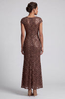 Load image into Gallery viewer, Sparkly Navy Round Neck Mermaid Sequins Long Mother of the Bride Dress