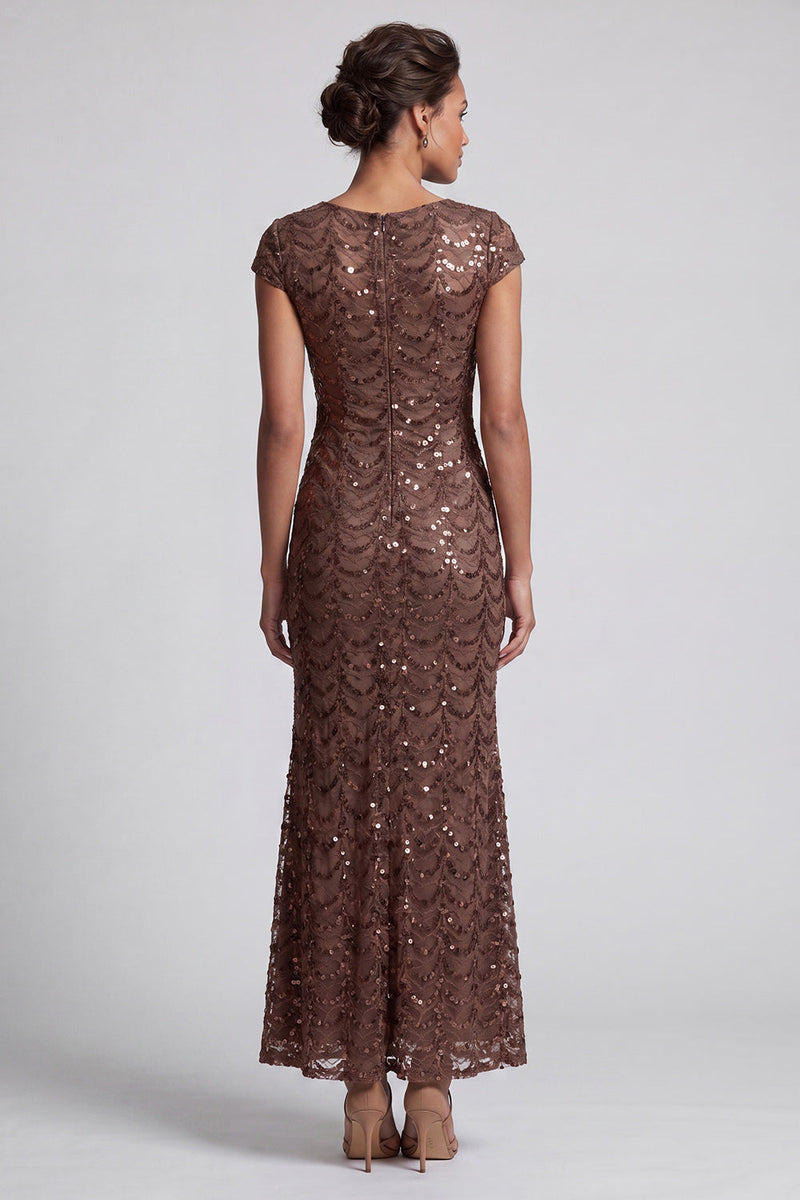 Load image into Gallery viewer, Sparkly Navy Round Neck Mermaid Sequins Long Mother of the Bride Dress
