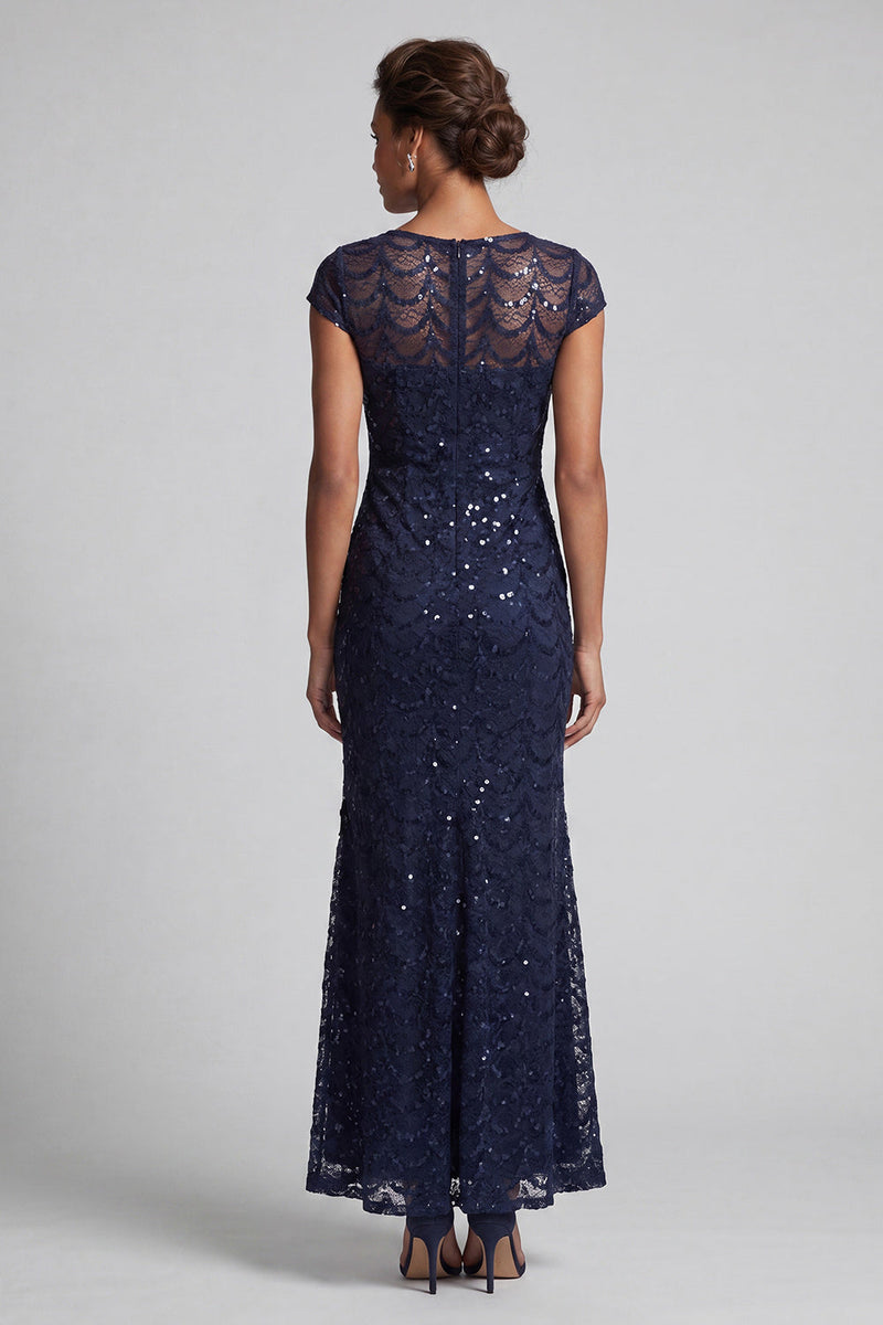 Load image into Gallery viewer, Sparkly Navy Round Neck Mermaid Sequins Long Mother of the Bride Dress