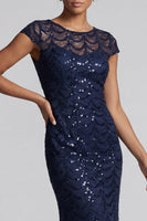 Load image into Gallery viewer, Sparkly Navy Round Neck Mermaid Sequins Long Mother of the Bride Dress