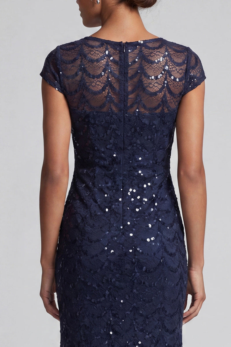 Load image into Gallery viewer, Sparkly Navy Round Neck Mermaid Sequins Long Mother of the Bride Dress