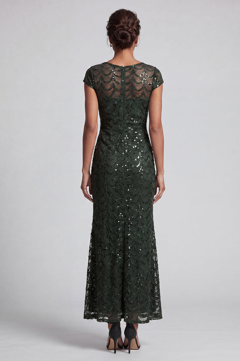 Load image into Gallery viewer, Sparkly Navy Round Neck Mermaid Sequins Long Mother of the Bride Dress