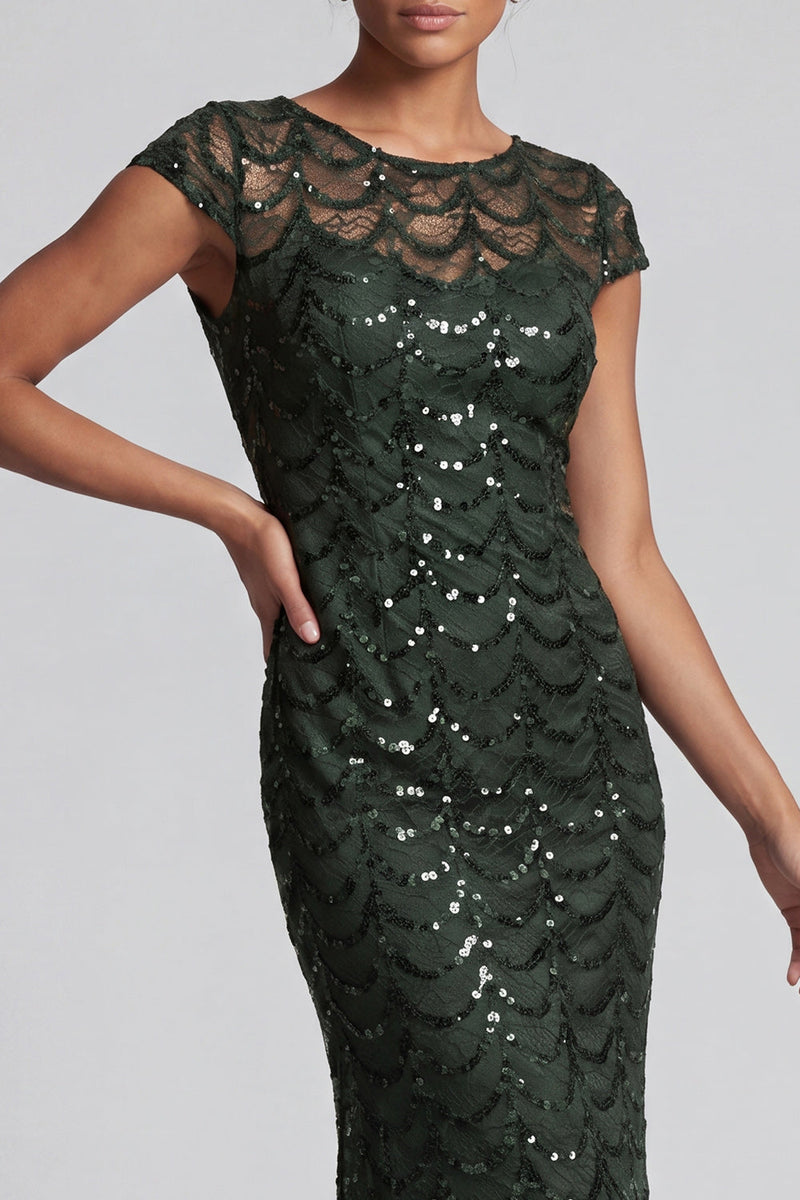 Load image into Gallery viewer, Sparkly Navy Round Neck Mermaid Sequins Long Mother of the Bride Dress