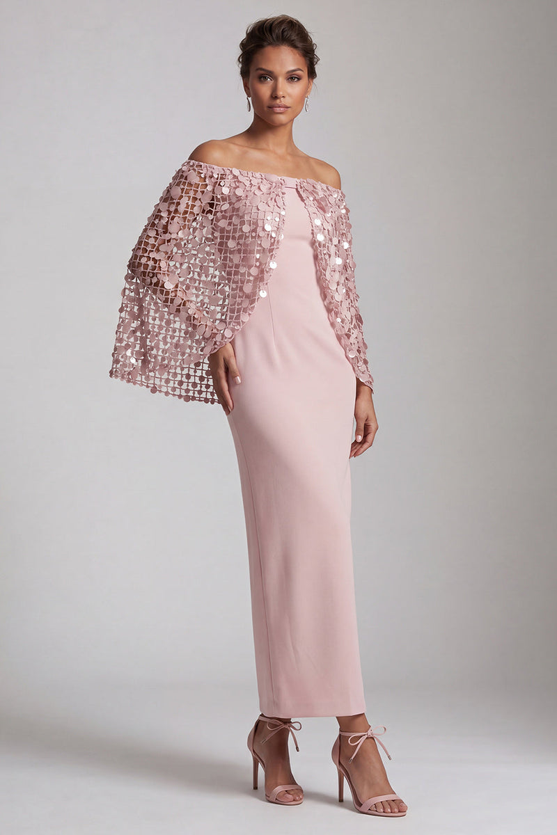 Load image into Gallery viewer, Sparkly Dusty Rose Sequins Sheath Long Mother of the Bride Dress with Cape