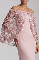 Load image into Gallery viewer, Sparkly Dusty Rose Sequins Sheath Long Mother of the Bride Dress with Cape