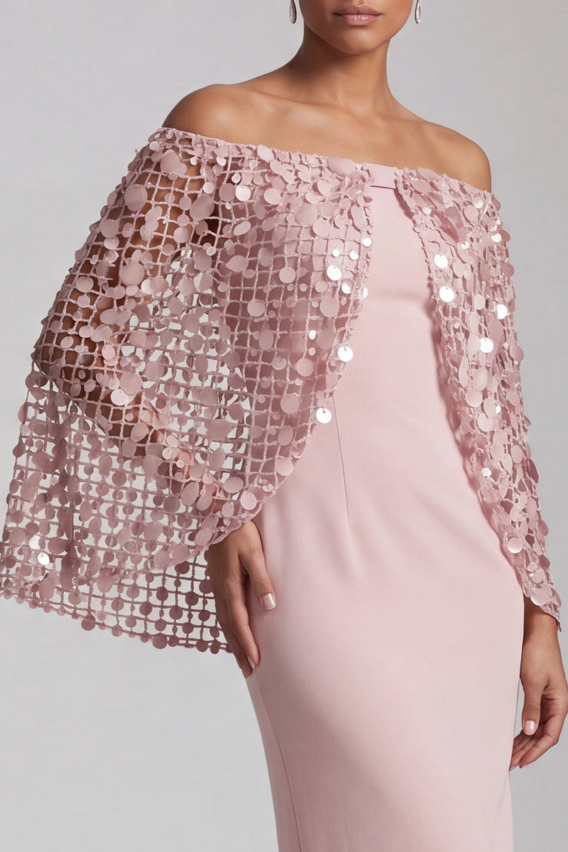 Load image into Gallery viewer, Sparkly Dusty Rose Sequins Sheath Long Mother of the Bride Dress with Cape