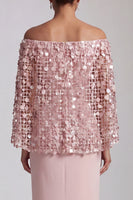Load image into Gallery viewer, Sparkly Dusty Rose Sequins Sheath Long Mother of the Bride Dress with Cape