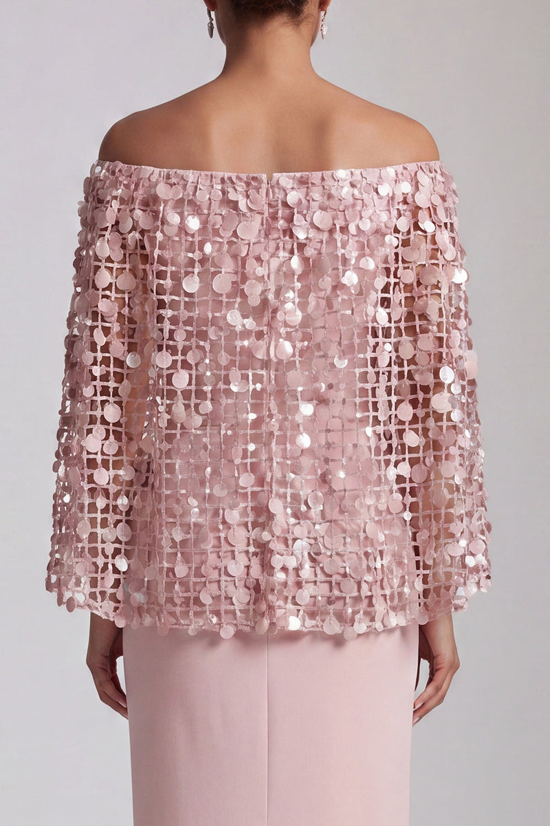 Load image into Gallery viewer, Sparkly Dusty Rose Sequins Sheath Long Mother of the Bride Dress with Cape