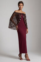 Load image into Gallery viewer, Sparkly Dusty Rose Sequins Sheath Long Mother of the Bride Dress with Cape