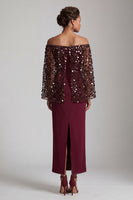 Load image into Gallery viewer, Sparkly Dusty Rose Sequins Sheath Long Mother of the Bride Dress with Cape