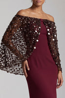 Load image into Gallery viewer, Sparkly Dusty Rose Sequins Sheath Long Mother of the Bride Dress with Cape