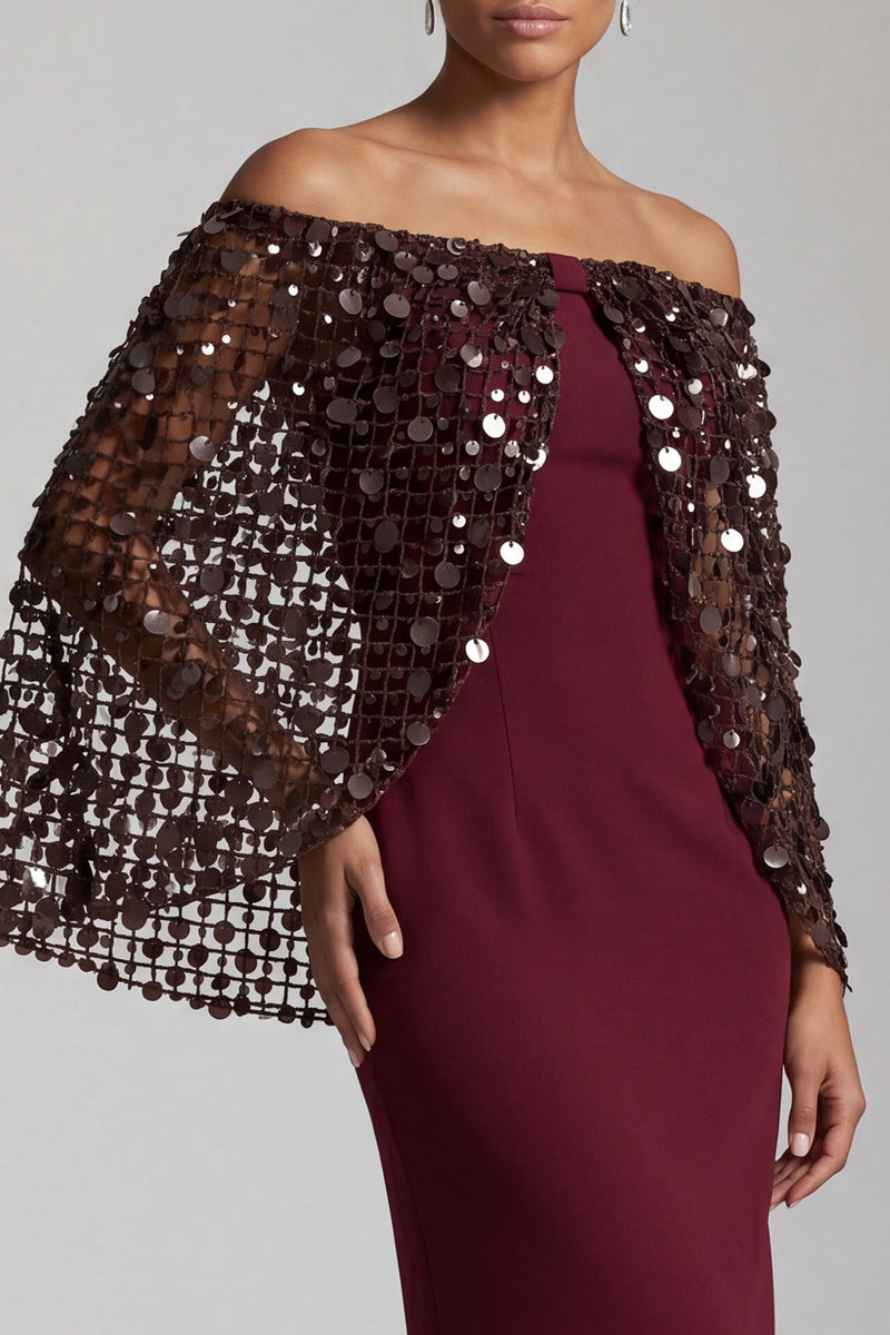 Load image into Gallery viewer, Sparkly Dusty Rose Sequins Sheath Long Mother of the Bride Dress with Cape