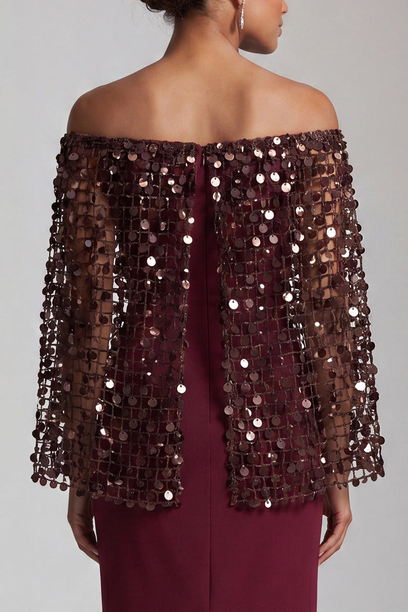 Load image into Gallery viewer, Sparkly Dusty Rose Sequins Sheath Long Mother of the Bride Dress with Cape