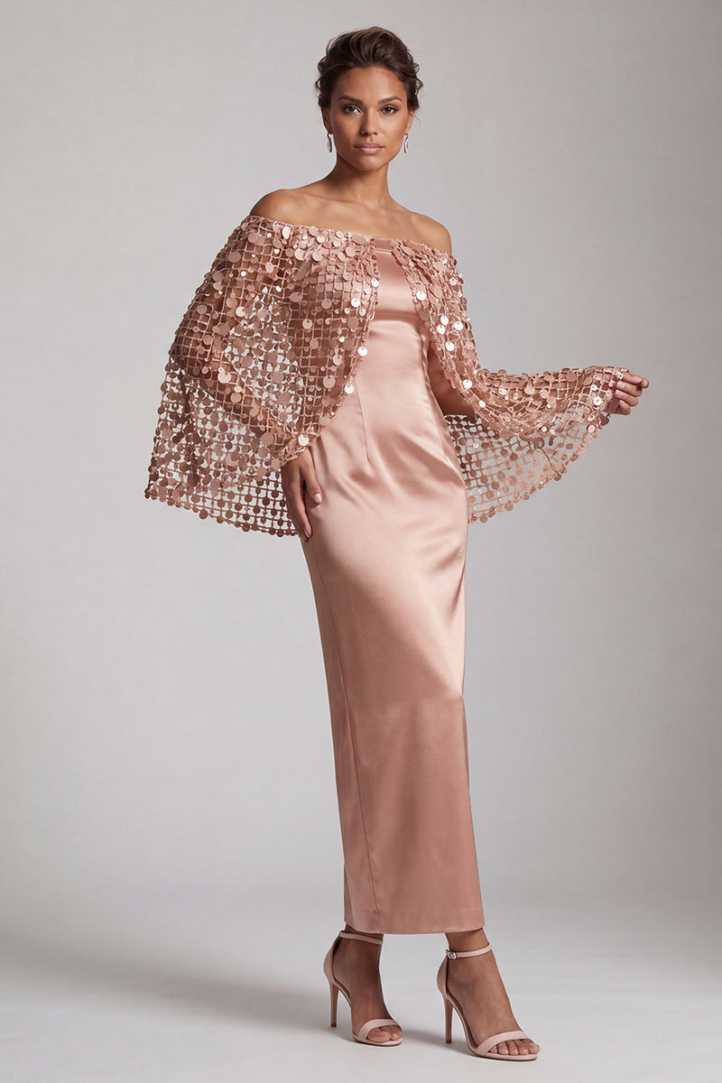 Load image into Gallery viewer, Sparkly Dusty Rose Sequins Sheath Long Mother of the Bride Dress with Cape