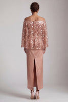 Load image into Gallery viewer, Sparkly Dusty Rose Sequins Sheath Long Mother of the Bride Dress with Cape