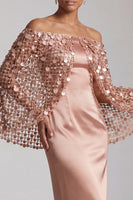 Load image into Gallery viewer, Sparkly Dusty Rose Sequins Sheath Long Mother of the Bride Dress with Cape