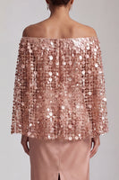 Load image into Gallery viewer, Sparkly Dusty Rose Sequins Sheath Long Mother of the Bride Dress with Cape