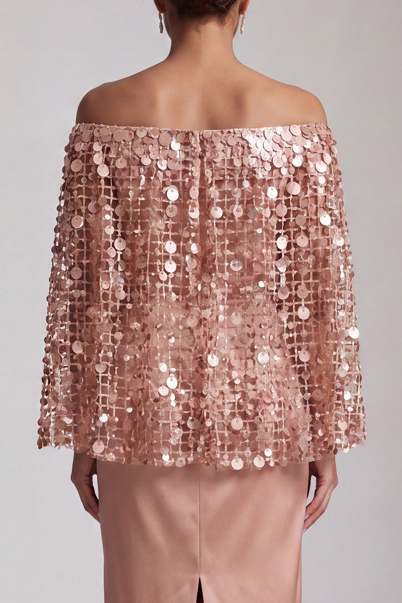 Load image into Gallery viewer, Sparkly Dusty Rose Sequins Sheath Long Mother of the Bride Dress with Cape