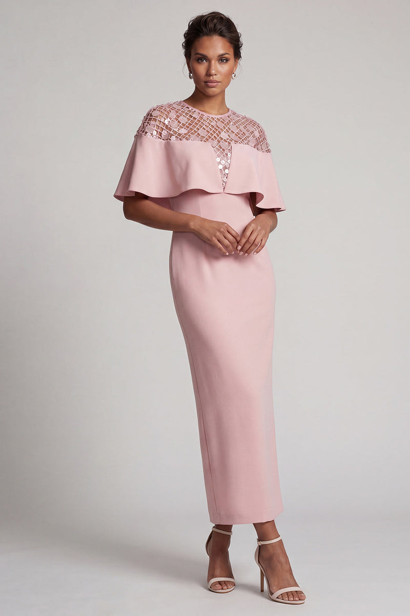 Load image into Gallery viewer, Sheath Sequins Sparkly Burgundy Long Mother of the Bride Dress with Cape