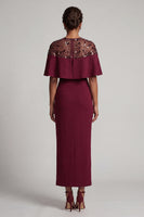 Load image into Gallery viewer, Sheath Sequins Sparkly Burgundy Long Mother of the Bride Dress with Cape