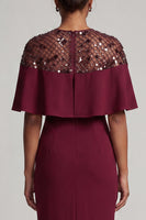 Load image into Gallery viewer, Sheath Sequins Sparkly Burgundy Long Mother of the Bride Dress with Cape