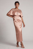 Load image into Gallery viewer, Sheath Sequins Sparkly Burgundy Long Mother of the Bride Dress with Cape