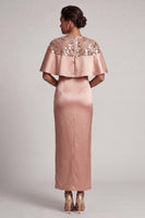 Load image into Gallery viewer, Sheath Sequins Sparkly Burgundy Long Mother of the Bride Dress with Cape