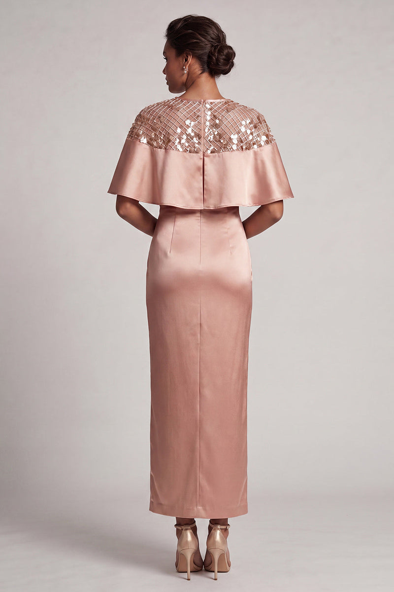 Load image into Gallery viewer, Sheath Sequins Sparkly Burgundy Long Mother of the Bride Dress with Cape