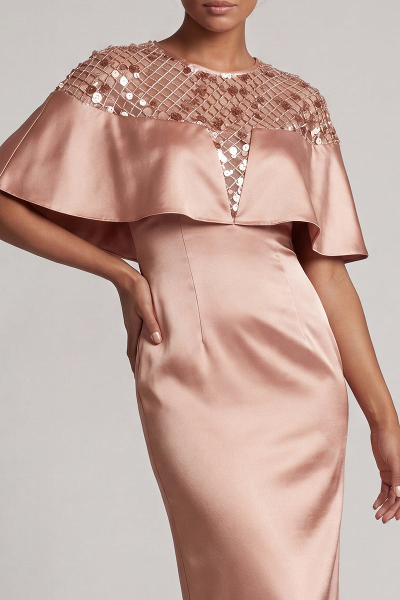Load image into Gallery viewer, Sheath Sequins Sparkly Burgundy Long Mother of the Bride Dress with Cape