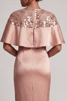 Load image into Gallery viewer, Sheath Sequins Sparkly Burgundy Long Mother of the Bride Dress with Cape