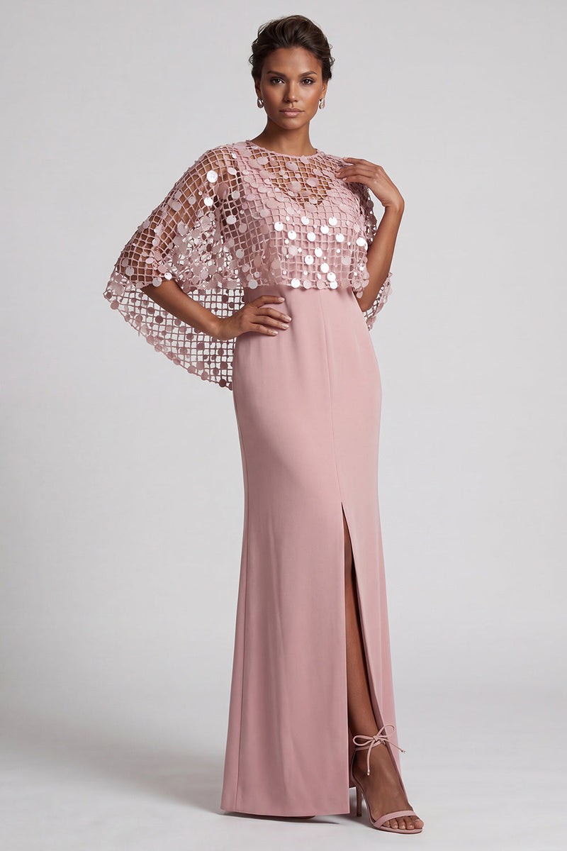 Load image into Gallery viewer, Sparkly Pink Sequins Mermaid Long Mother of the Bride Dress with Cape