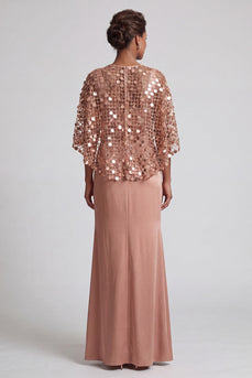 Sparkly Pink Sequins Mermaid Long Mother of the Bride Dress with Cape