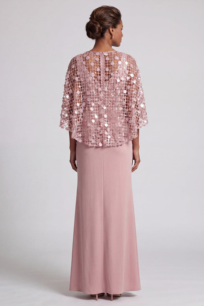 Load image into Gallery viewer, Sparkly Pink Sequins Mermaid Long Mother of the Bride Dress with Cape