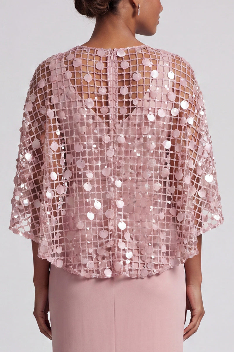 Load image into Gallery viewer, Sparkly Pink Sequins Mermaid Long Mother of the Bride Dress with Cape