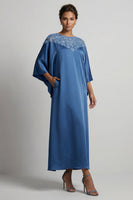 Load image into Gallery viewer, Sparkly Pink Sheath Boat Neck Long Mother of the Bride Dress with Sleeves