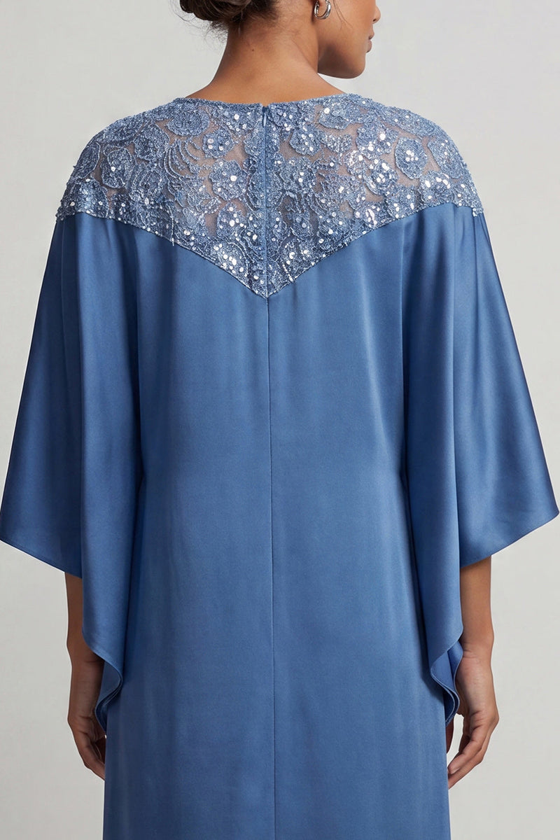 Load image into Gallery viewer, Sparkly Pink Sheath Boat Neck Long Mother of the Bride Dress with Sleeves
