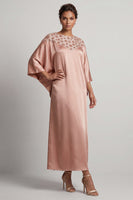 Load image into Gallery viewer, Sparkly Pink Sheath Boat Neck Long Mother of the Bride Dress with Sleeves